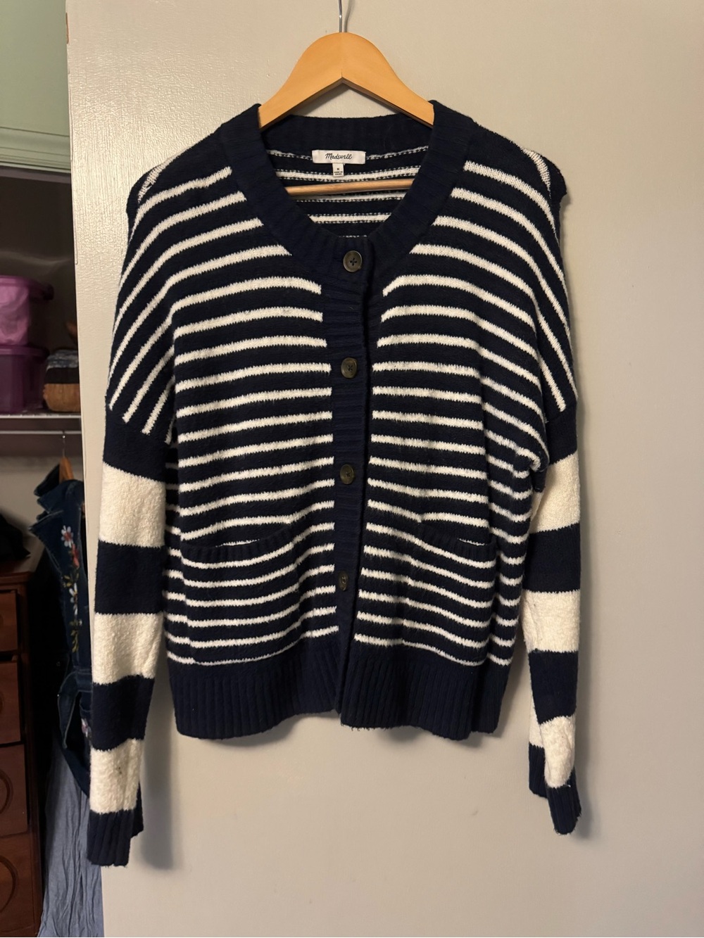 Madewell Navy & White Striped Button Cardigan